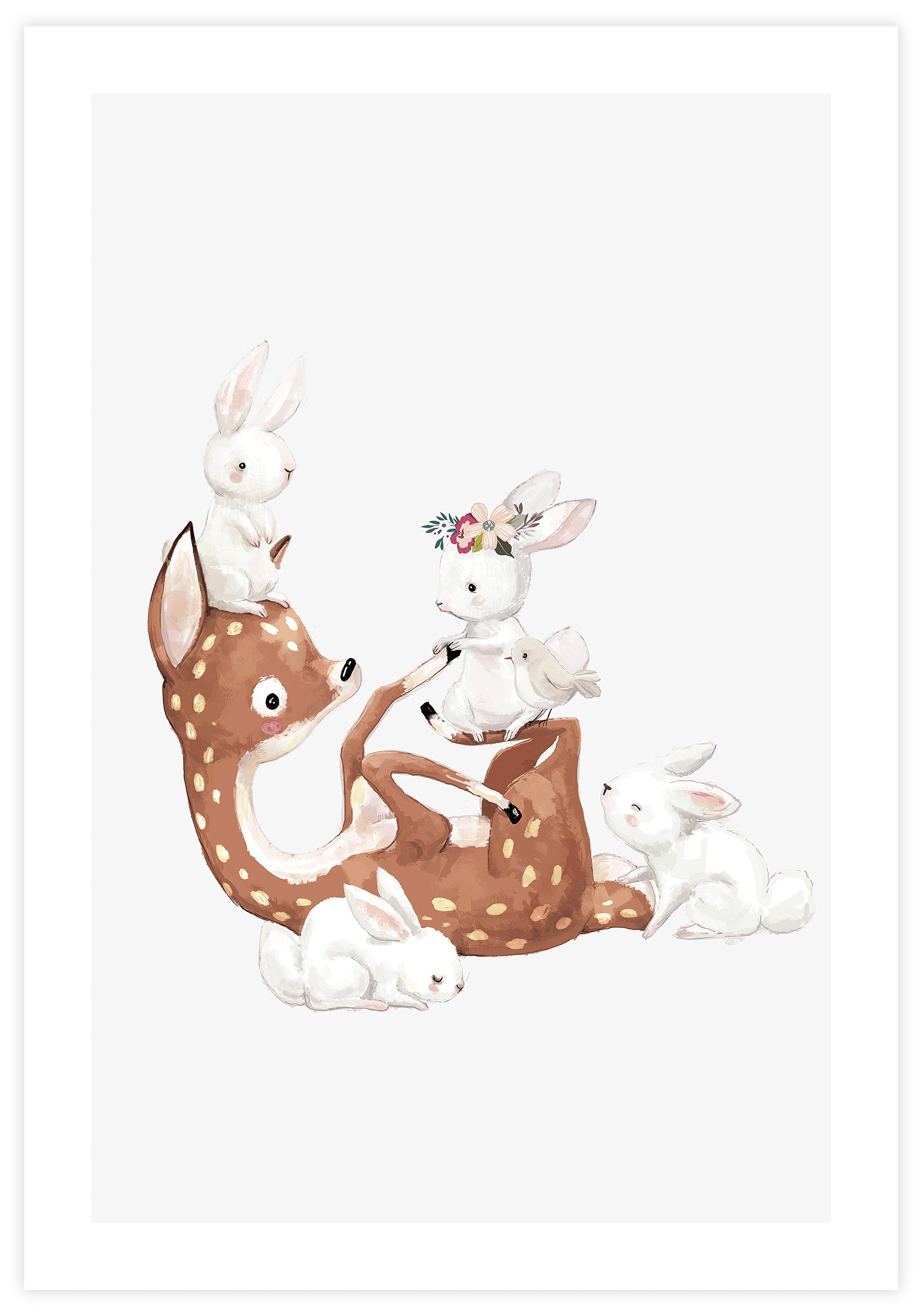 Deer Playing With Rabbits Poster - KAMAN